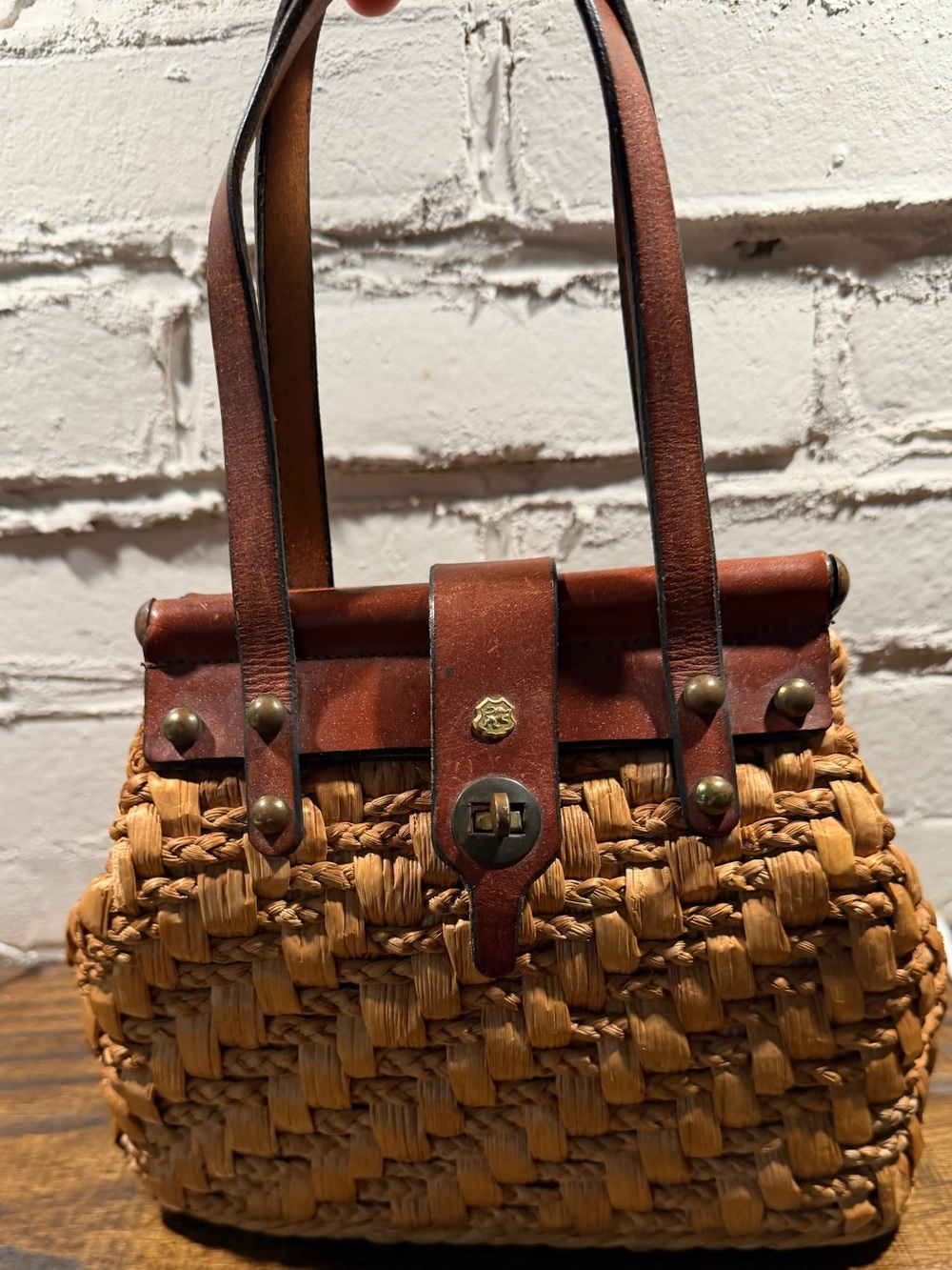 Vintage John Romain Straw and Brown Leather Purse Rare 1960’s